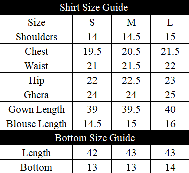 Aab e Rawaan Size Chart