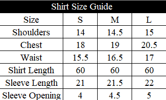 Aatish e Gul Size Chart