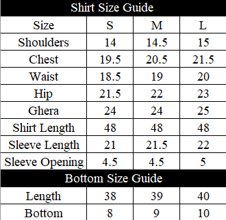 Shab - e- Rauzan Size Chart