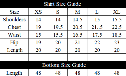 Autumn Blaze Size Chart