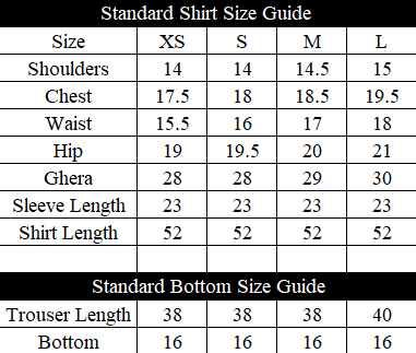 Neelo Size Chart