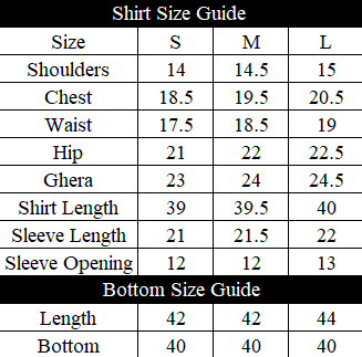 Dastaan-e-Seher Size Chart