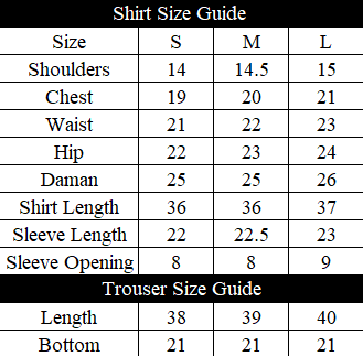 Eshal Size Chart