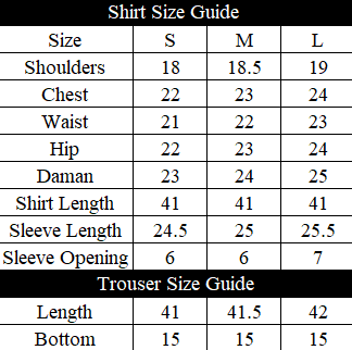 Farhad Size Chart