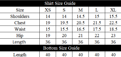 Indigo Illusion Size Chart