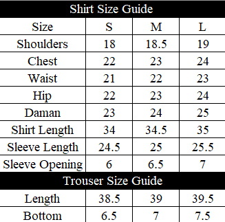 Junaid Size Chart