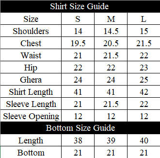 Maharani Size Chart