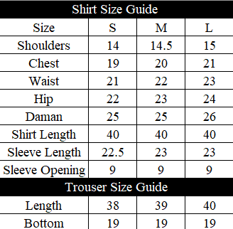 Nureh Size Chart