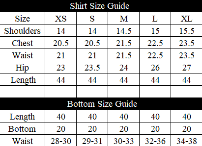 Ocean Breeze Size Chart
