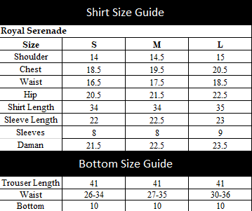 Royal Serenade Size Chart