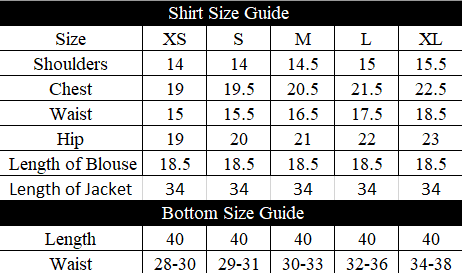 Rustling Oak Size Chart