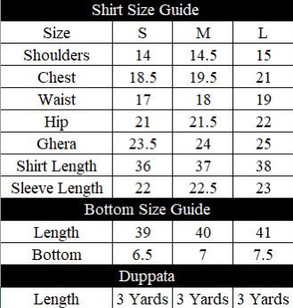 Slate Size Chart