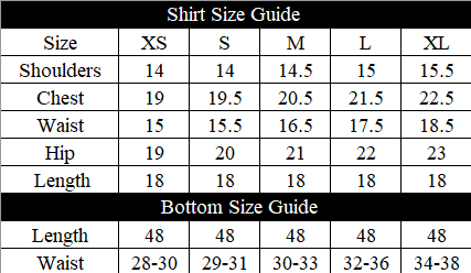 Twilight Meadow Size Chart