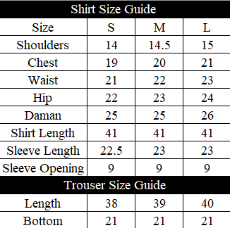 Zarnoor Size Chart