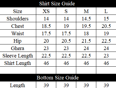 Sehar-e-Firoza Size Chart
