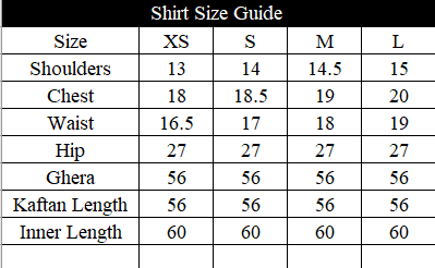 Zumurud Size Chart
