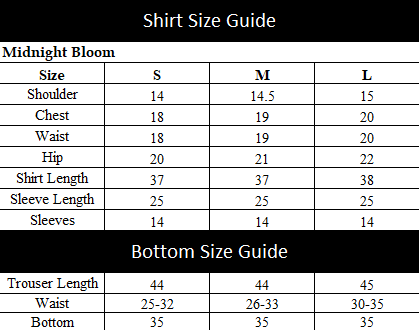 Midnight Bloom Size Chart