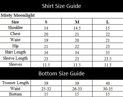 Misty Moonlight Size Chart