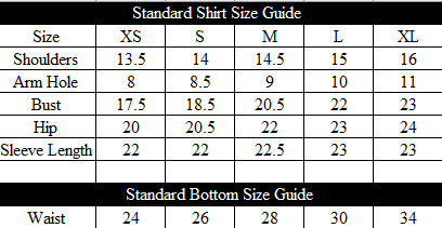 Tropical Dream Size Chart