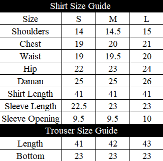Zurain Size Chart